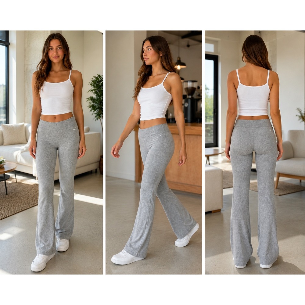 Hollister Flare Yoga Pants Womens Small Short Gray Heathered Stretch Lounge